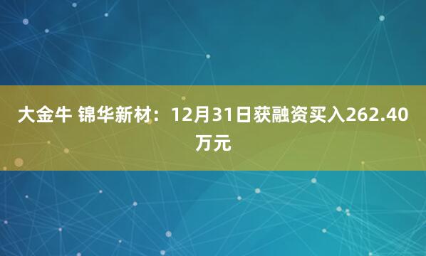 大金牛 锦华新材：12月31日获融资买入262.40万元