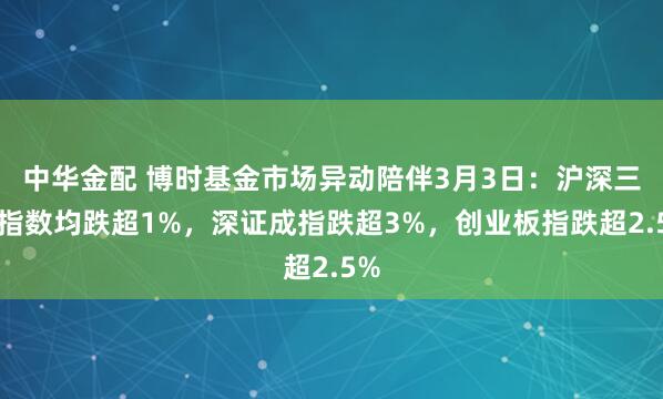 中华金配 博时基金市场异动陪伴3月3日：沪深三大指数均跌超1%，深证成指跌超3%，创业板指跌超2.5%